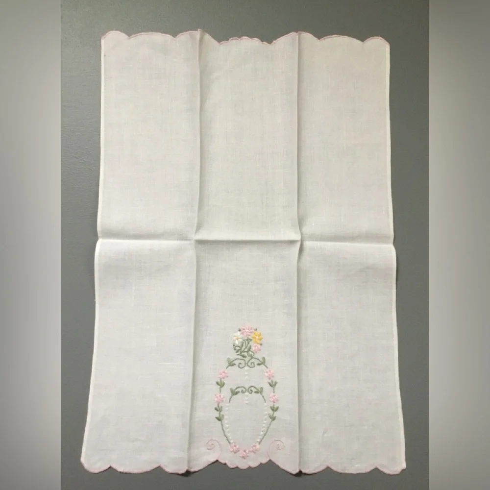 5 Vintage Springtime Embroidered Linen Hand Towels
